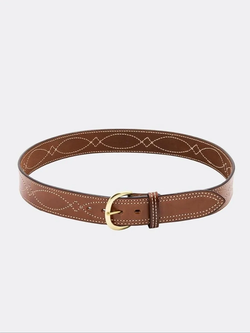 Bianchi Men’s Brown Leather Belt With Brass Buckle Stitching Reversible